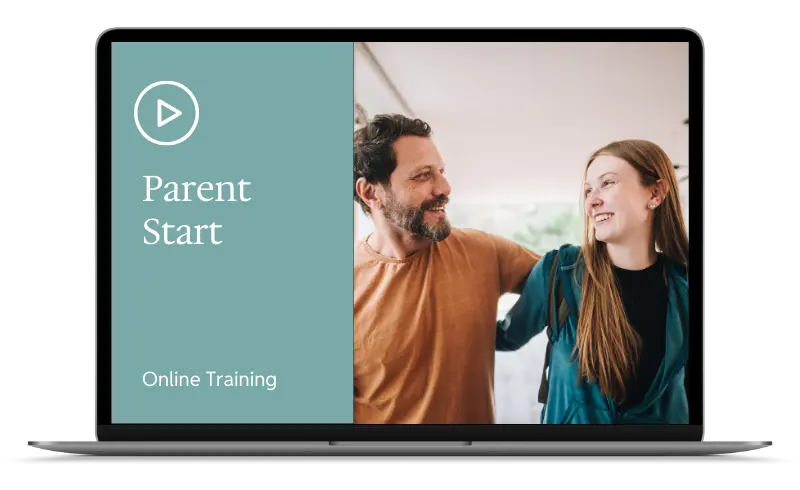 Laptop mit meinem Selbstlernkurs auf dem Screen: Parent Start Online Training.